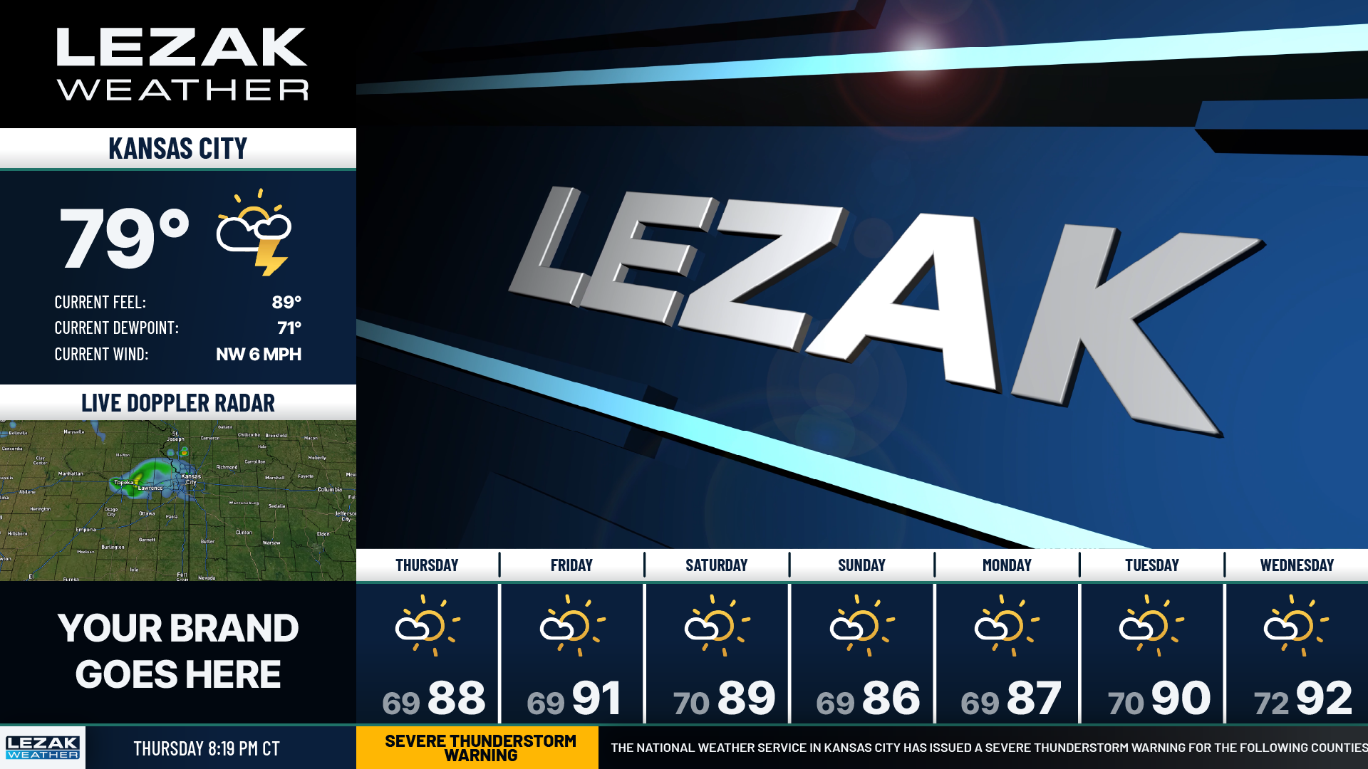 Lezak Weather channel branding concept with a dedicated sponsor space